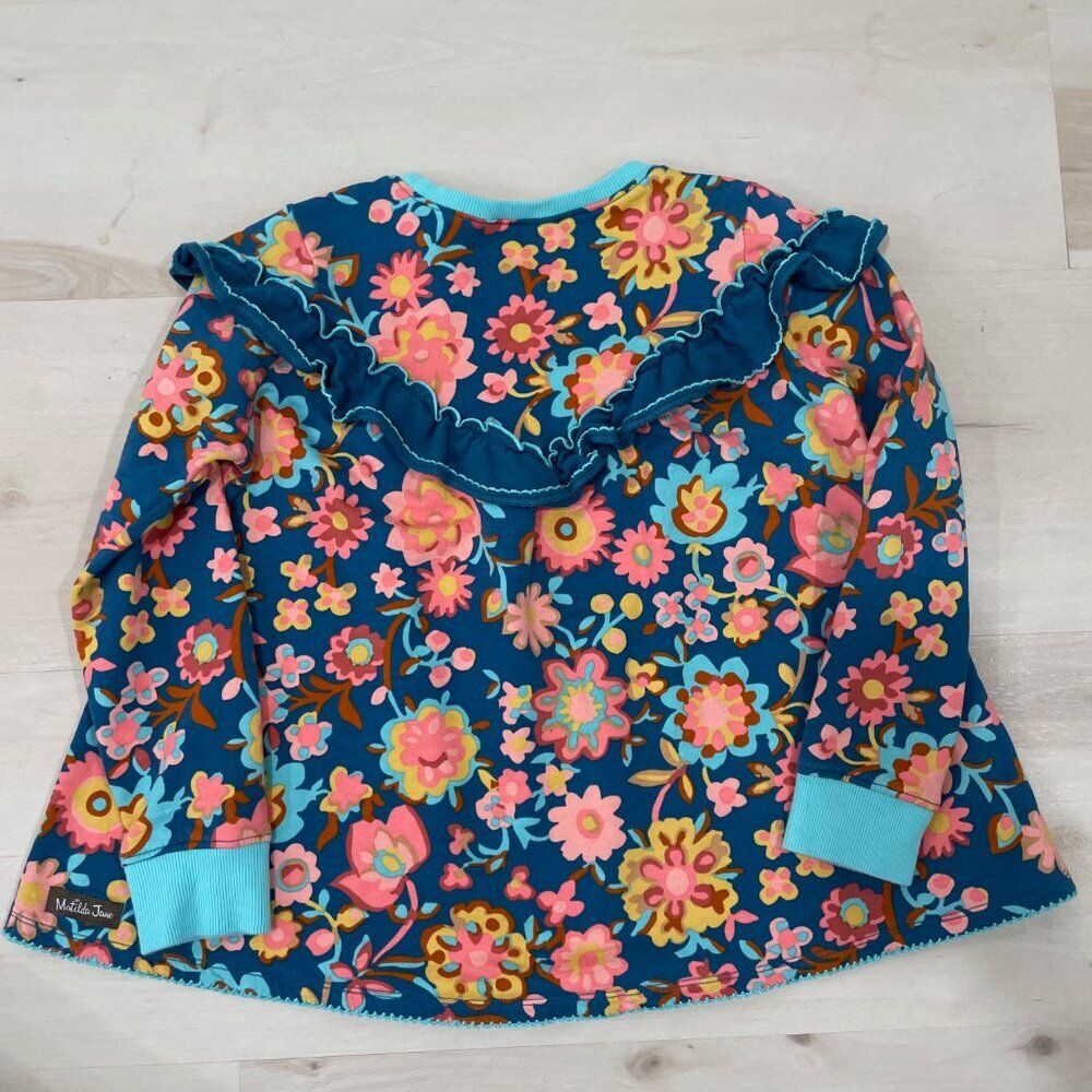 Matilda Jane Girls 8 Flower Forest Tunic Long Sleeve Floral Ruffles Teal - Picture 8 of 8